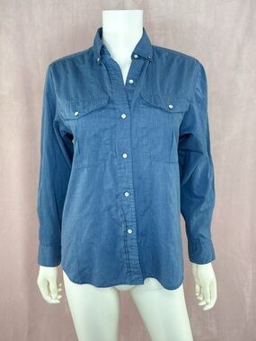 Vintage Diane Von Furstenberg Womens Blue Cotton Button Down Shirt Size 6 Denim
